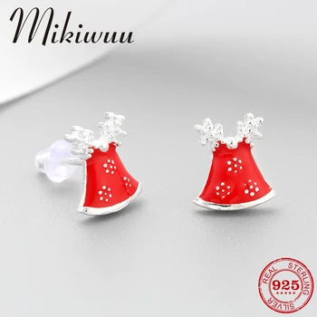 

925 Sterling Silver Christmas beautiful red Enamel dress skirt shape DIY fine women Stud Earrings fashion Jewelry