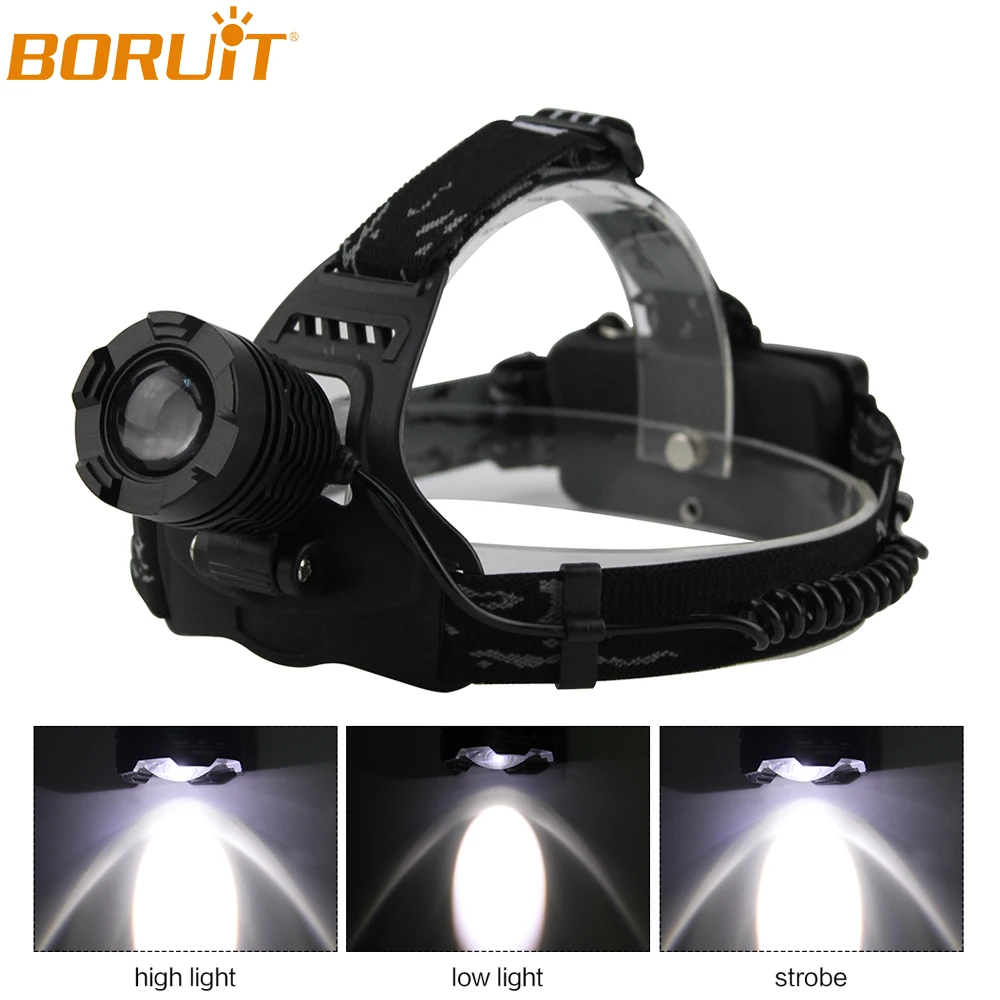 

BORUiT XML T6 LED Headlamp Flashlight Zoomable Rechargeable Lantern Headlight Portable Waterproof Camping Hunting Head Torch