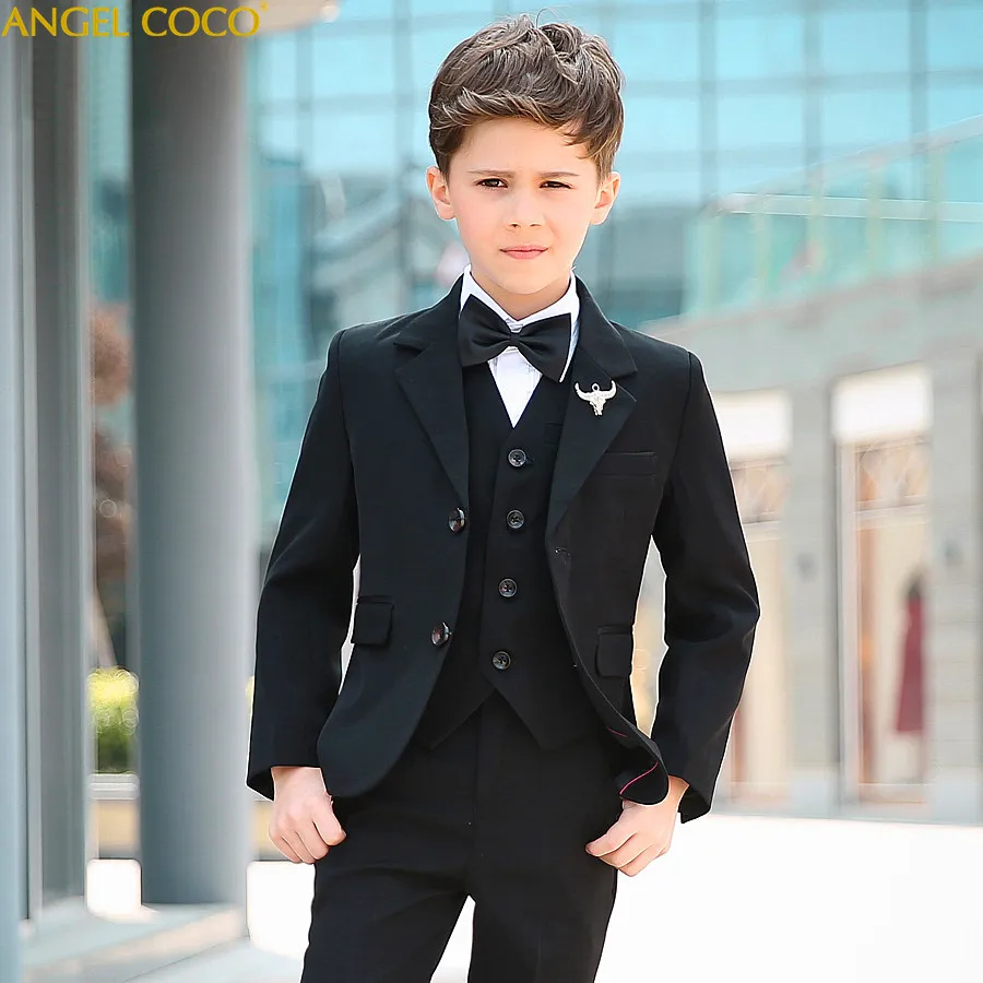

5 Piece 2018 New Boy Flower Girl Wedding Suit Korean Boys Prom Suits British Children Suit Costume Enfant Garcon Mariage Tuxedo