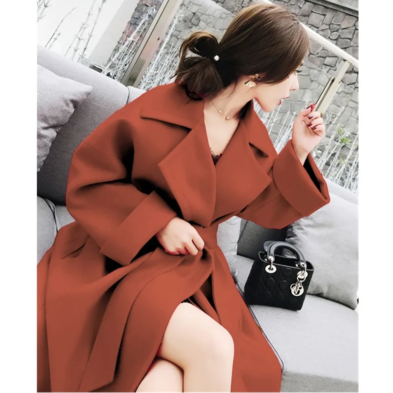 UHYTGF женское осеннее шерстяное пальто плюс размер длинное корейское Женское шерстяное пальто модный пояс свободные женские пальто Высокое качество 367 - Цвет: caramel colour