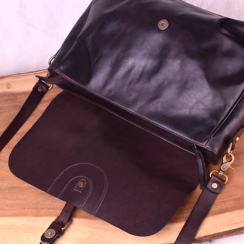 EUMOAN Head layer planted tanning cowhide vintage men's postman bag, hand-held briefcase, men's leather shoulder slant bag