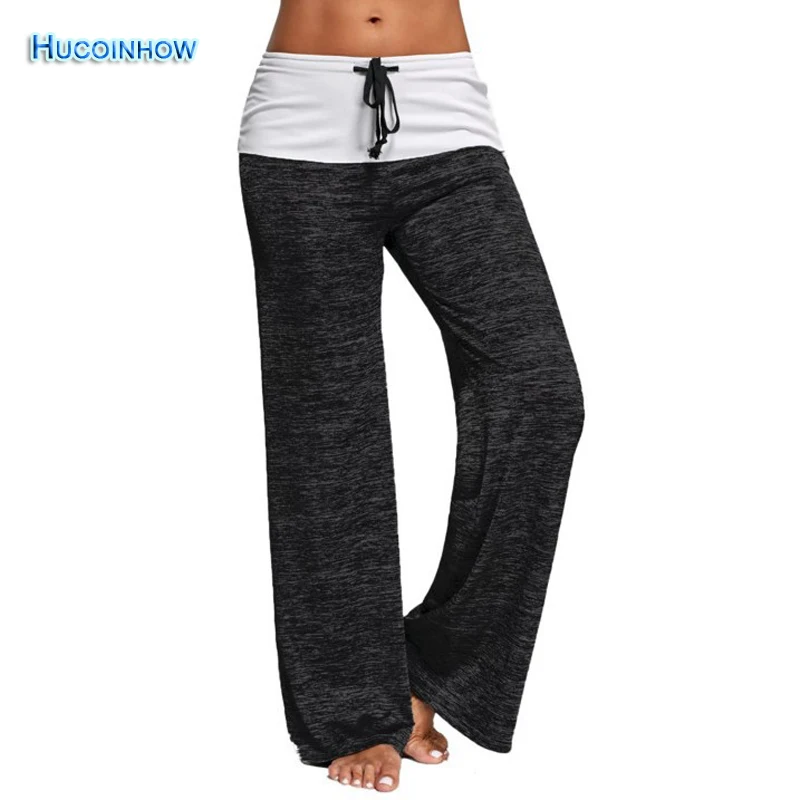 

HUCOINHOW Women Splice Yoga Pants Women Wide Leg Pants Fitness Sports Leggings Clothing Loose Workout Trousers Running Leggins