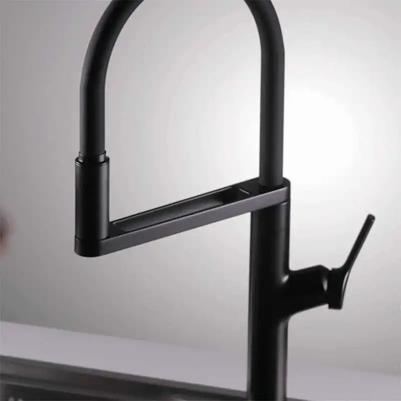 Diiib Full Black Body Kitchen Sink Faucet With Pre Riser Sprayer 300 Degree Rotating Arm 2 Spray Mode Non Sensor Faucet