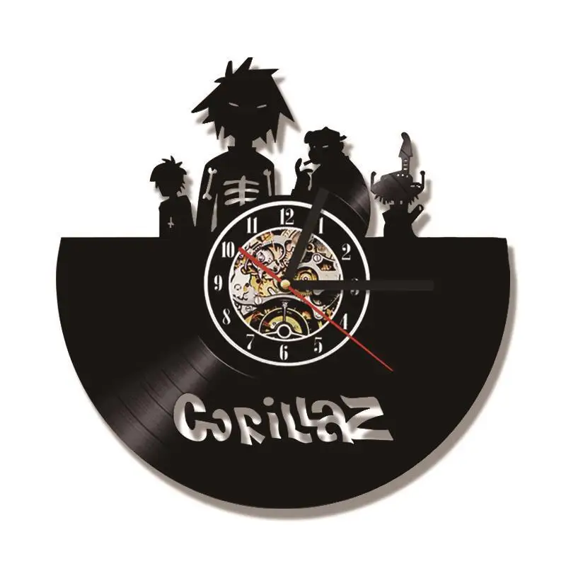 NO LED Античный Gorillaz CD пластинка часы полые 3D настенные часы Виниловые пластинки Подвесные часы Креативный домашний декор Классический ручной работы светодиодный свет - Цвет: NO LED