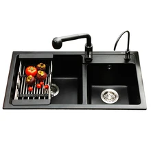 Немецкая Толстая чаша для раковины, с имитацией кварцевого камня, кухонная раковина, раковина гранитный бассейн, черный многофункциональный умывальник, 20 см утолщенная раковина