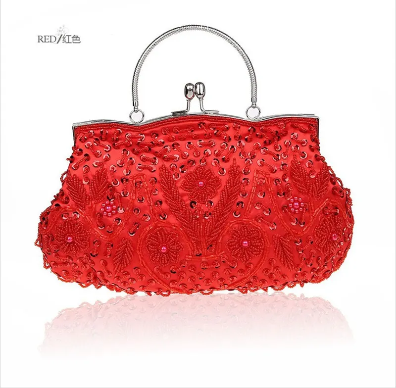 Модная черная женская сумка для банкета, украшенная бусинами, клатч, вечерние сумки для невесты, сумочка с цепочкой на плечо, MakeupBag 03393-G - Цвет: Красный