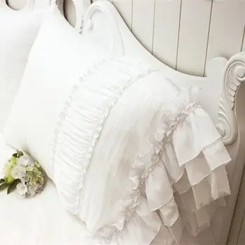 

2pcs Top white pillow case European tulle ruffle lace pillow cover luxury wrinkle pillow cases wedding home textile pillow sham