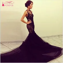 Vestidos De Fiesta Arabisch Lange Prom Kleider Elegante Mermaid Bodenlangen Formale Kleider Schwarz Tulle Gericht Zug Langen Party-kleid