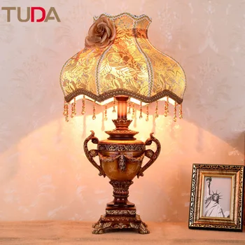 

TUDA LED Table Lamp European Fabric Table Lamp Bedroom Bedside Living Room Study Retro Resin Table Lamp E27 110V 220V