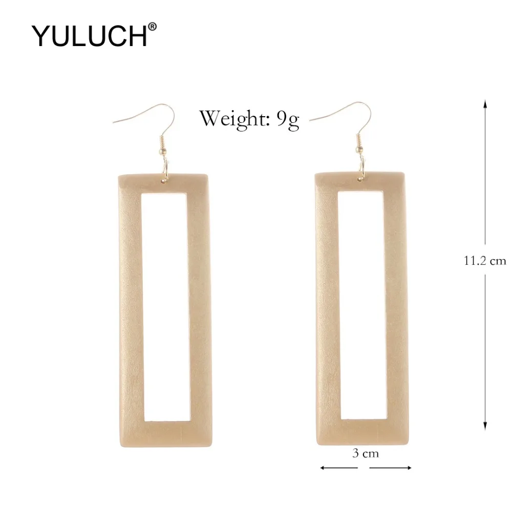 Длинные Модные прямоугольные висячие серьги YULUCH 2019 большие полые деревянные
