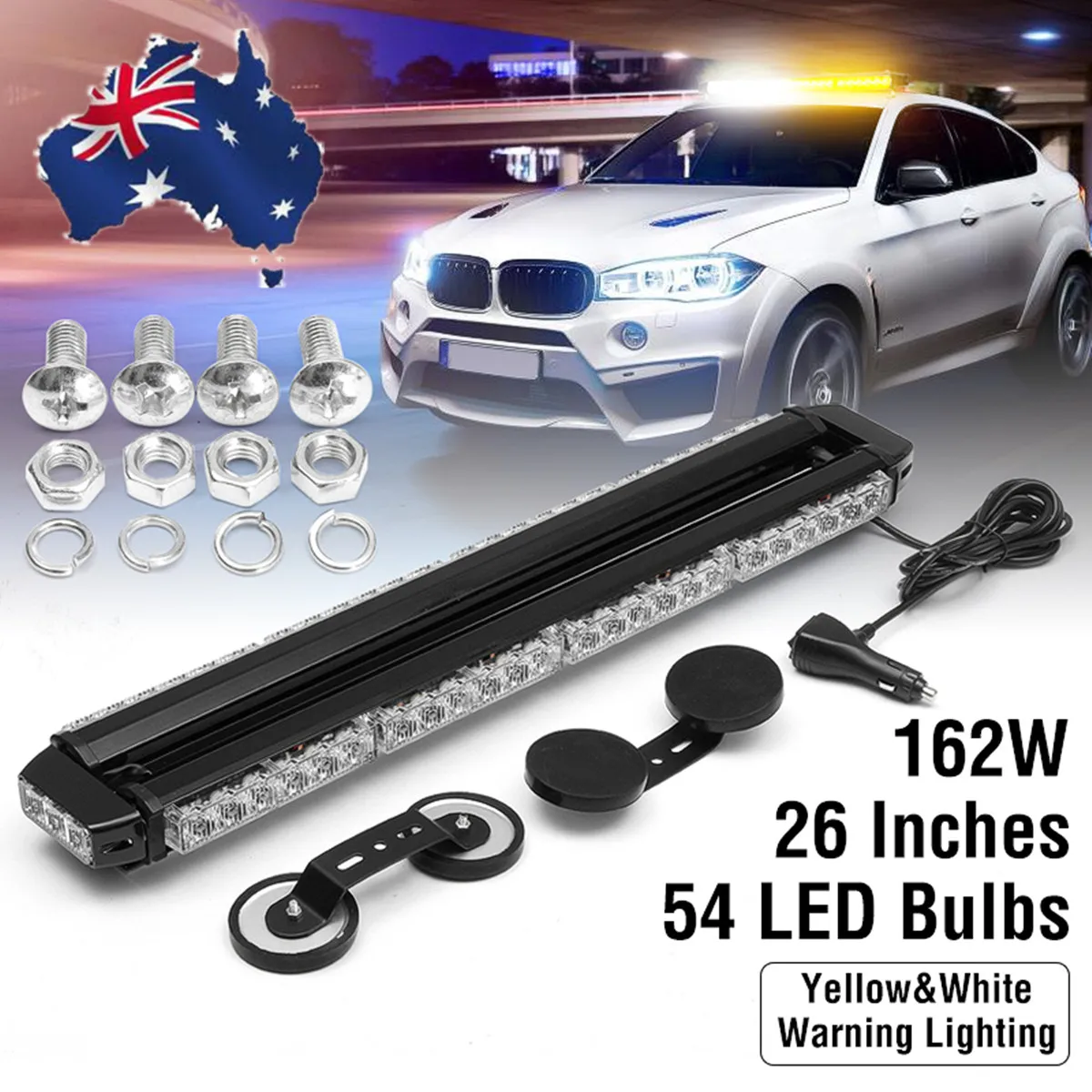 

26" Universal Car 54 LED Strobe Light 162W Strobe Flashing Warning Light Automobile Truck 12V Yellow White Strobe Lights