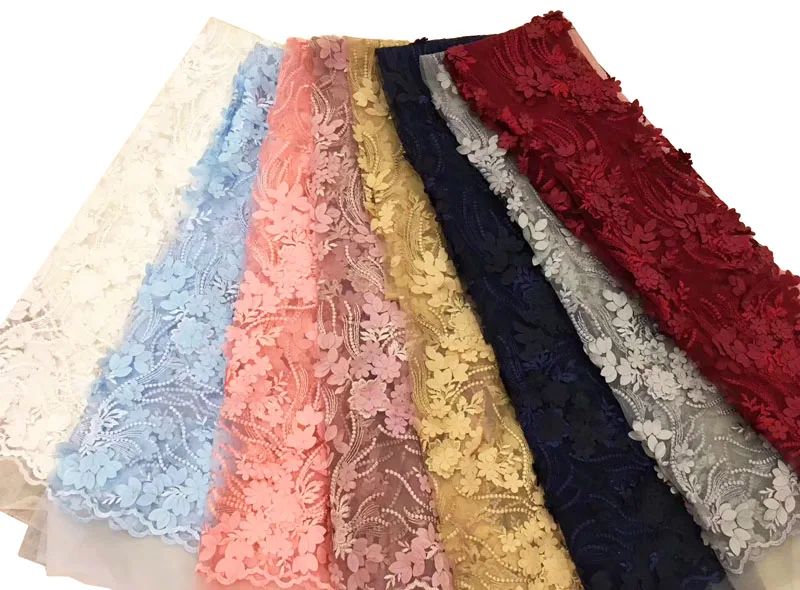 

L-N0852 Beautiful embroidered French net lace fabric with sequins African tulle mesh lace material for wedding dress