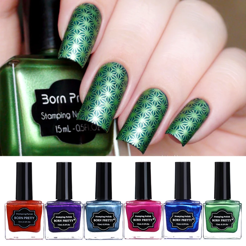

BORN PRETTY 6 Bottles 15ml Nail Stamping Polish Sweet Color Nail Lacquer Nail Stamp Printing Varnish Set