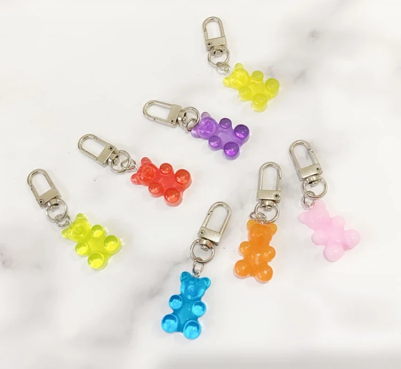 

1PC resin gummy bear keychain flatback resin Colorful Candy Color Animal Resin Pendant charms resin keyring for woman jewelry