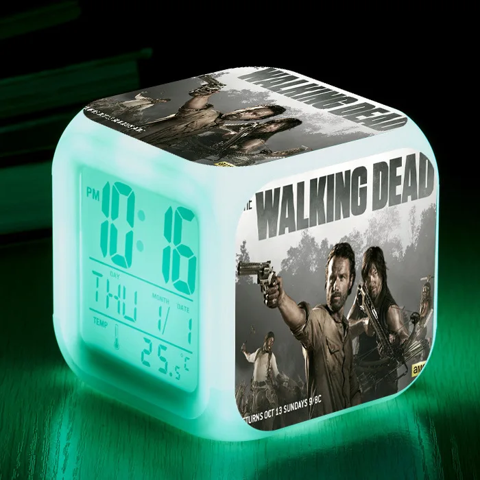 

Minecraft spiderman The Walking Dead Alarm Clock Glowing LED 7 Color change Digital Alarm Clocks action figure toys for kid