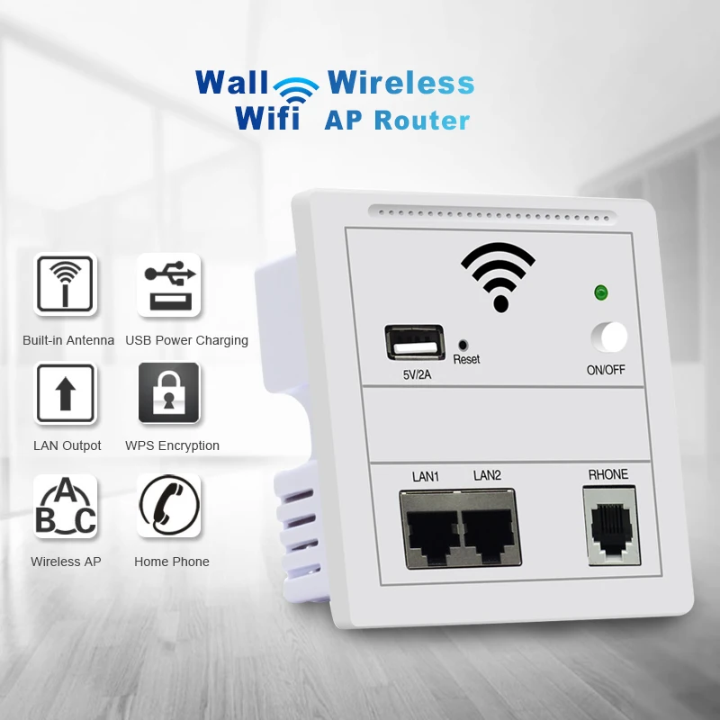 IENRON Wireless Panel AP 300Mbps Access Point WiFi Repeater Wifi Extender POE in Wall Router with USB Power Charging