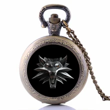 2016 Vintage Wizard Witcher 3 Medallion Pocket Watch Necklace Wolf Head Jewelry Halloween Necklaces & Pendants