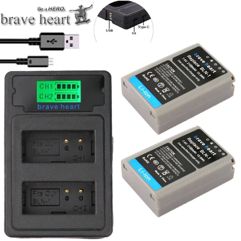 

2x BLN-1 PS BLN1 PS-BLN1 Battery + TYPE-C dual lcd usb charger for Olympus OM-D E-M1 E-M5 Mark II PEN-F E-P5 EM1 EM5 PENF EP5