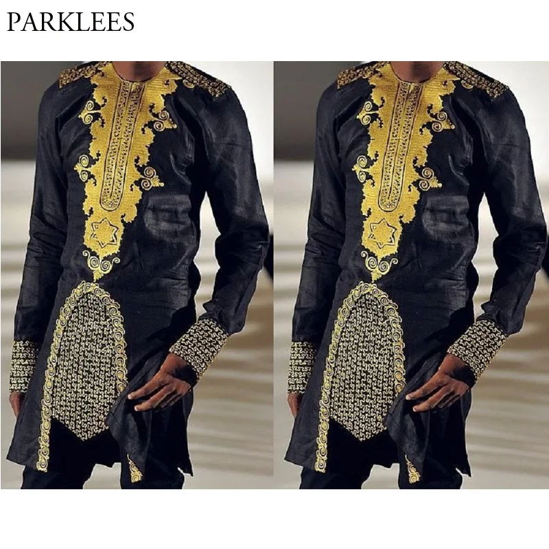 

Mens Hipster African Dashiki Longline Tshirt 2018 Brand New O-neck Long Sleeve T Shirt Men Hip Hop Brand African Tops Tee Shirt