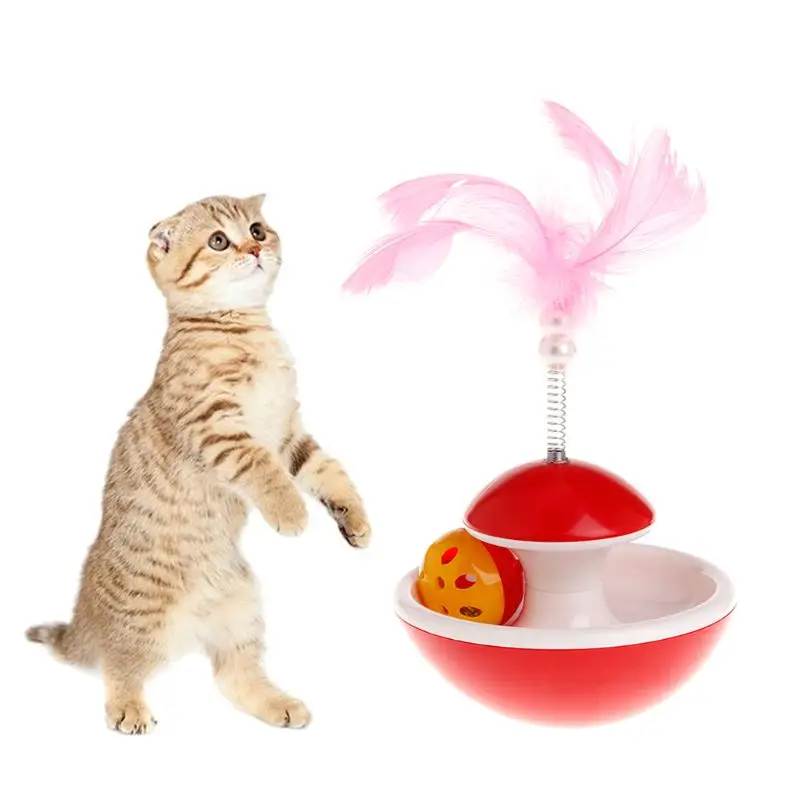 Кошка неваляшка тизер игрушки для домашних животных перо автоматический вращающийся шар колокольчик звук интерактивная игра забавная игрушка котенок
