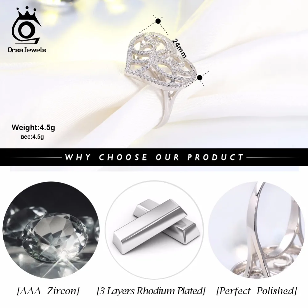 ORSA JEWELS Women Wedding Rings Romantic Heart Shape AAA Cubic Zirconia Fashion Engagement Ring Jewelry Gift For Female AOR37