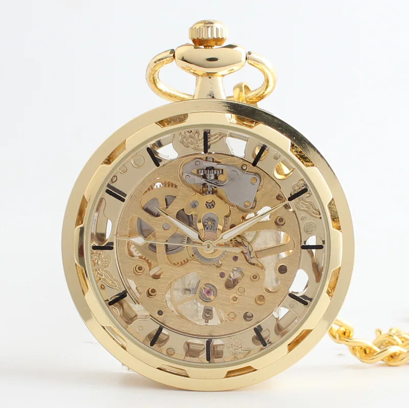 

Men Gold Pocket Watch Unisex Mechanical Hand-winding Watch Xmas Gift #10711