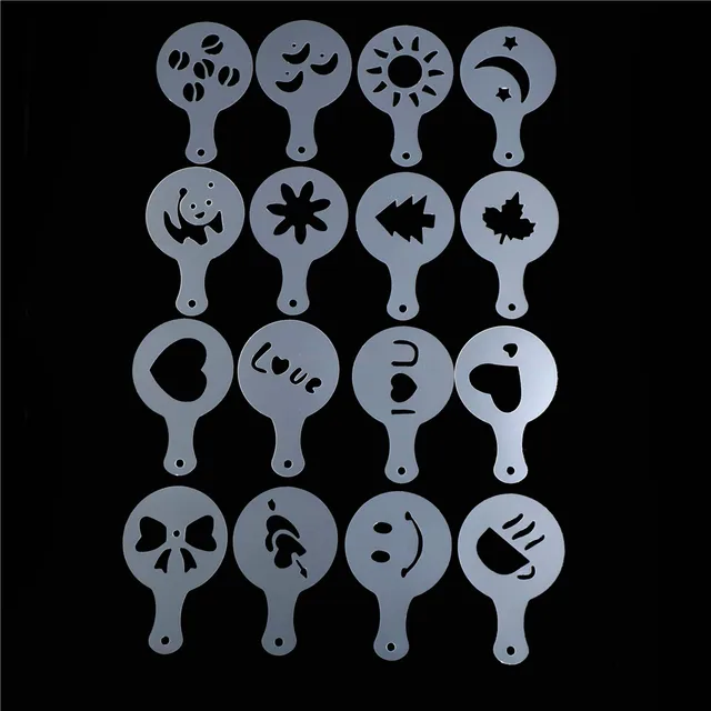 Cheap 16Pcs/Lots Coffee Latte Mold Fancy Cappuccino Cake Cookie Stencil Template Decor