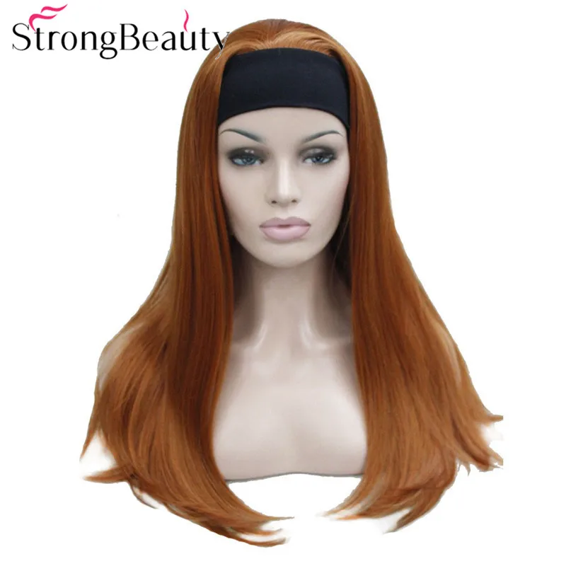 E-679B 130A  34 wig with headbands orange brown straight long women's half wig (1)
