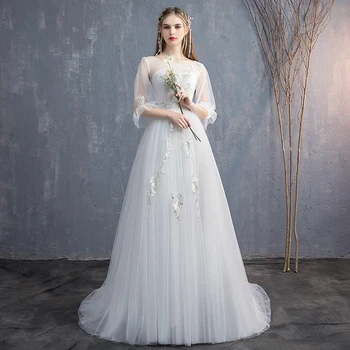 

French Lace Simple and Elegant Boat Neck Trailing Wedding Dress 2019 Luxury Wedding Dress Plus Size Wedding Dress Vestidos De