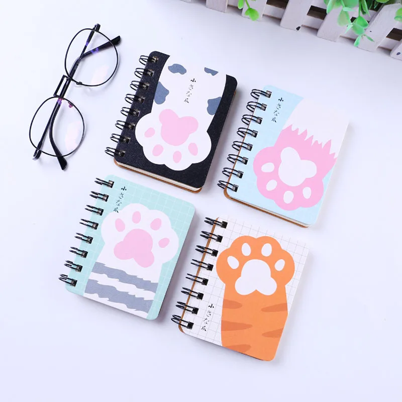 

80 Pages Kawaii Cat Paw Portable Hard Cover Coil Notebook Student School Stationery Diary Planner