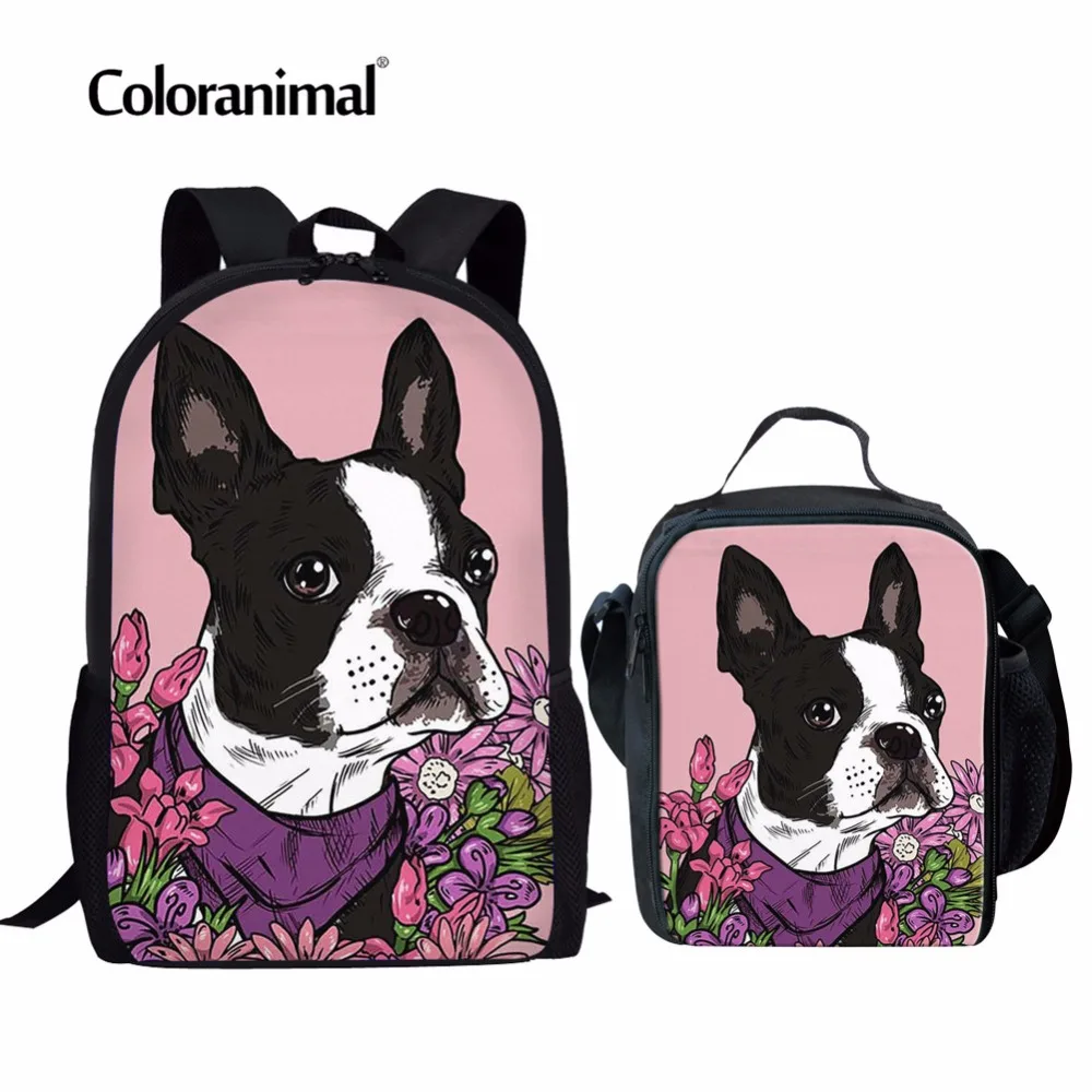 Coloranimal Cute Pet Dog Print Set School Bags Boston Terrier Schoolbag
