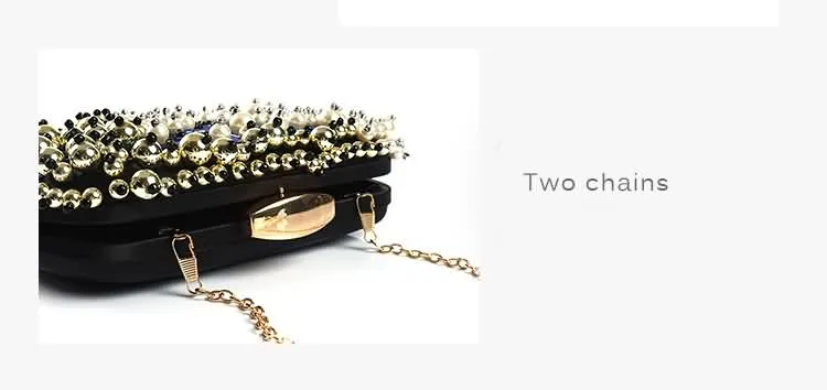 KDROR Navy Beads Embroidered Evening Clutch Bag Top Detail View