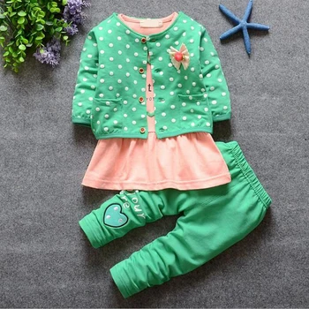 

3pcs suit newborn baby girl clothes Kids Spring winter wave point clothing set fashion baby clothing outfit cotton infant suit