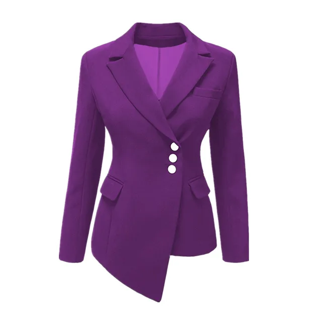 purple 9 colors single breasted long sleeve asymmetrical office lady ...