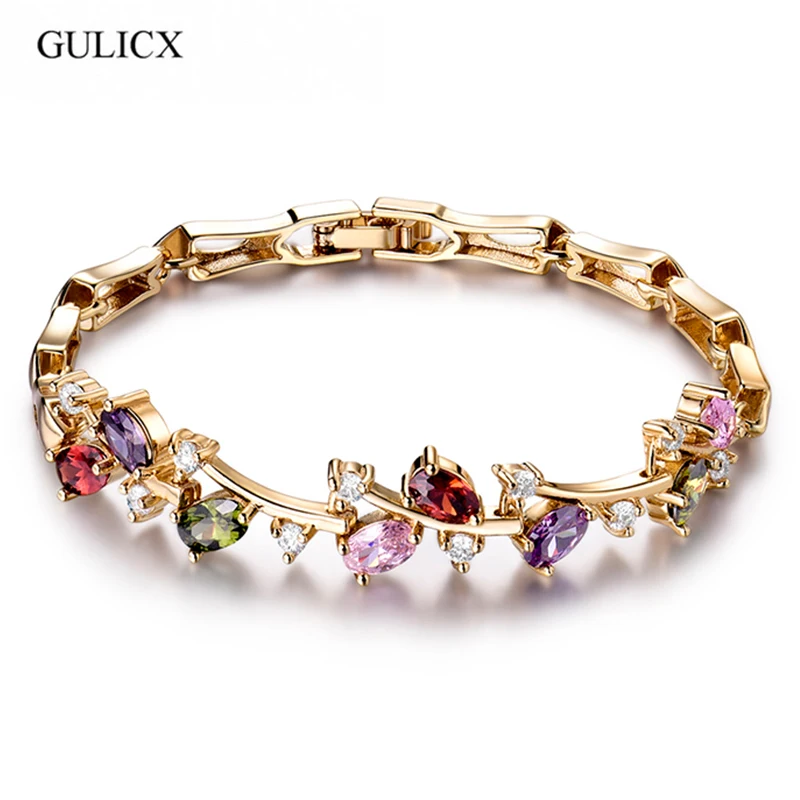 

GULICX 5 colors Latest Design New Trendy Gold-color Bracelet for Ladies Multi-color Cubic Zircon Women's Bracelets Gift
