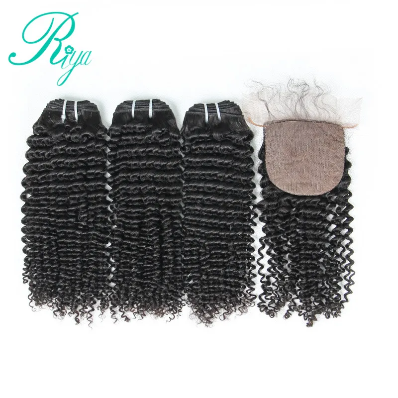 kinky curly human hair bundles with 4X4 silk base closure (1)