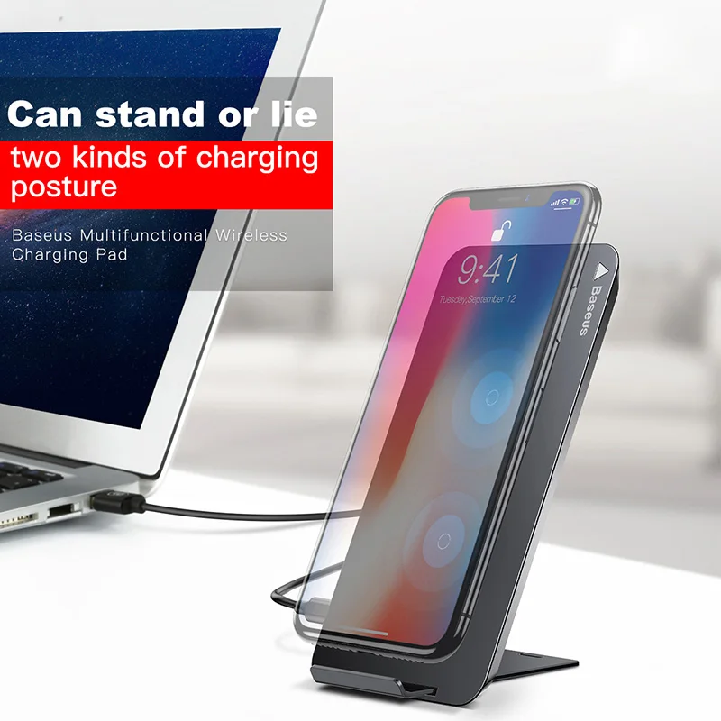 Продажа Baseus 10 Вт Qi Беспроводное зарядное устройство для iPhone X XS Max XR samsung S9 S8 Note 9 Быстрая Qi Беспроводная безопасная зарядка Настольная зарядная подста...