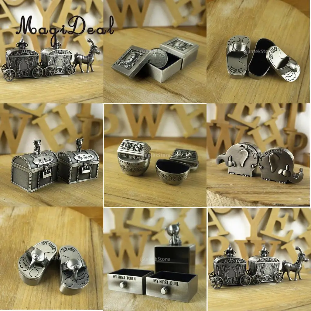 

MagiDeal 2pcs/Set My First Tooth & Curl Silver Trinket Box Set Keepsake Boy Girl Gift Baby Shower Birthday Party Favors Gift Box
