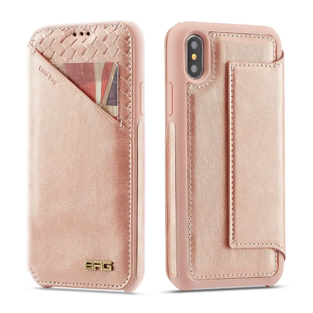 Rose Gold Высококачественный магнит искусственная кожа флип чехол для apple iphone х наличные слот Кредитные карты телефона кошелек чехол для coque iphone x - Цвет: Rose Gold