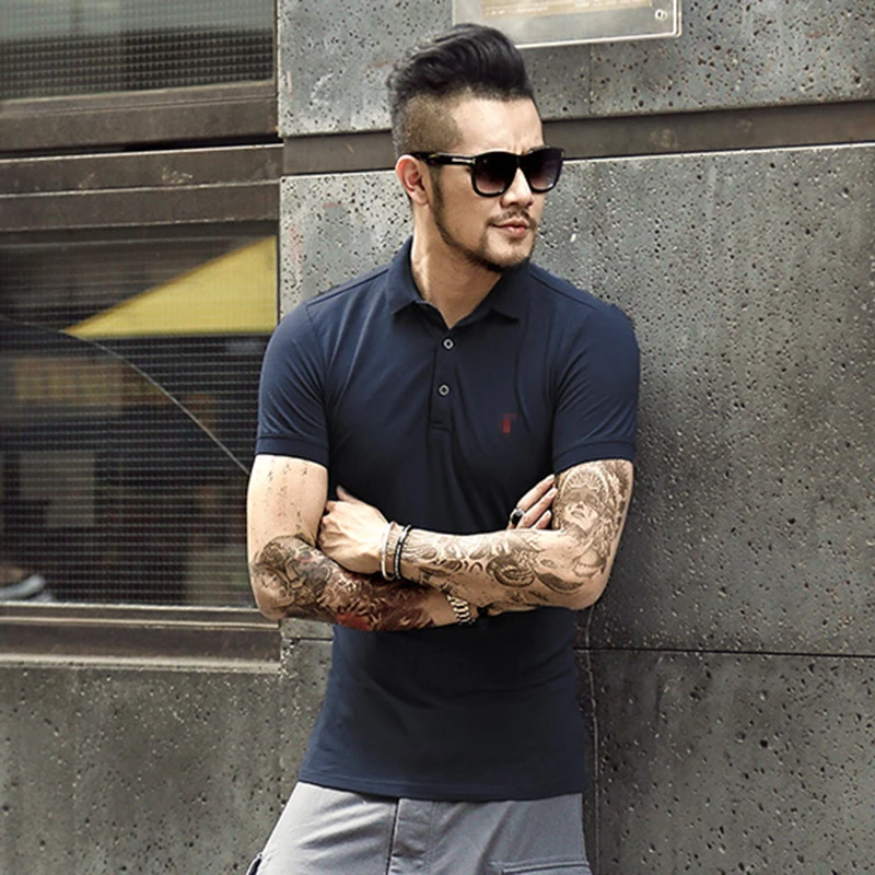 

2019 New Brand Business Polo Shirt Men Casual Hombre Embroidery Cotton Short Sleeve Tops Tees Solid Slim Homme