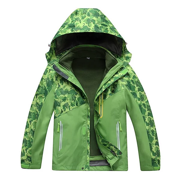 Grizzilla/Зимняя Теплая Лыжная куртка для мальчиков и девочек; Детские водонепроницаемые ветрозащитные камуфляжные куртки; одежда для детей - Цвет: Зеленый