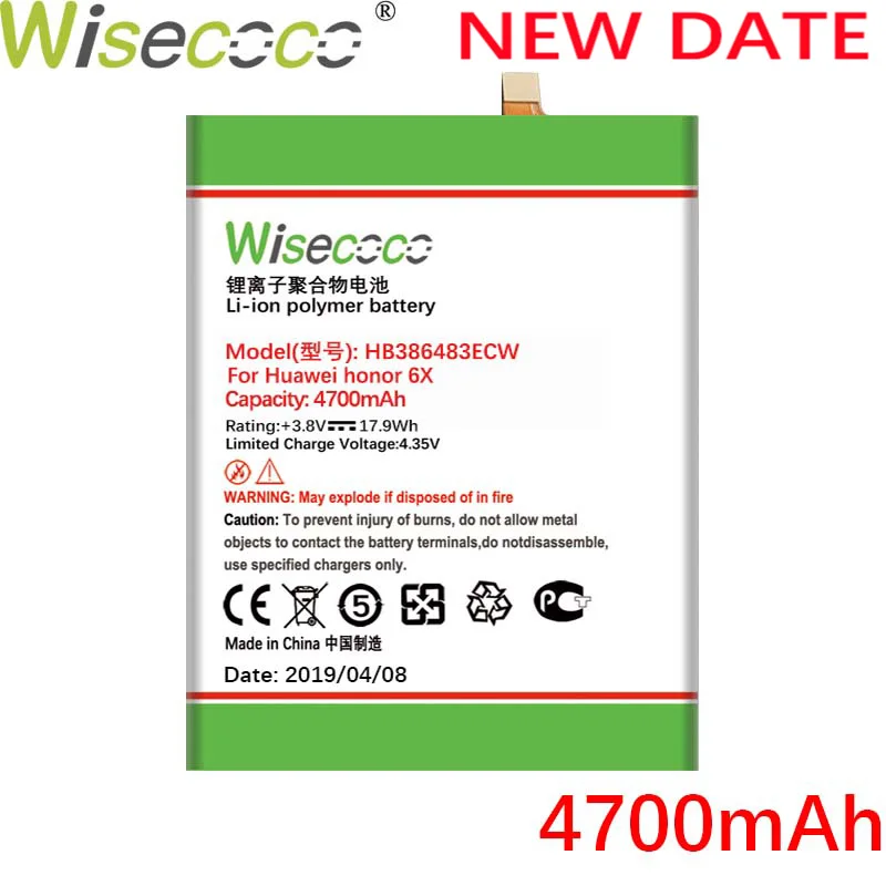 

Wisecoco HB386483ECW 4700mAh New Battery For Huawei honor 6X Maimang 5 G9 Plus MLA-AL00 MLA-AL10 Phone high quality battery