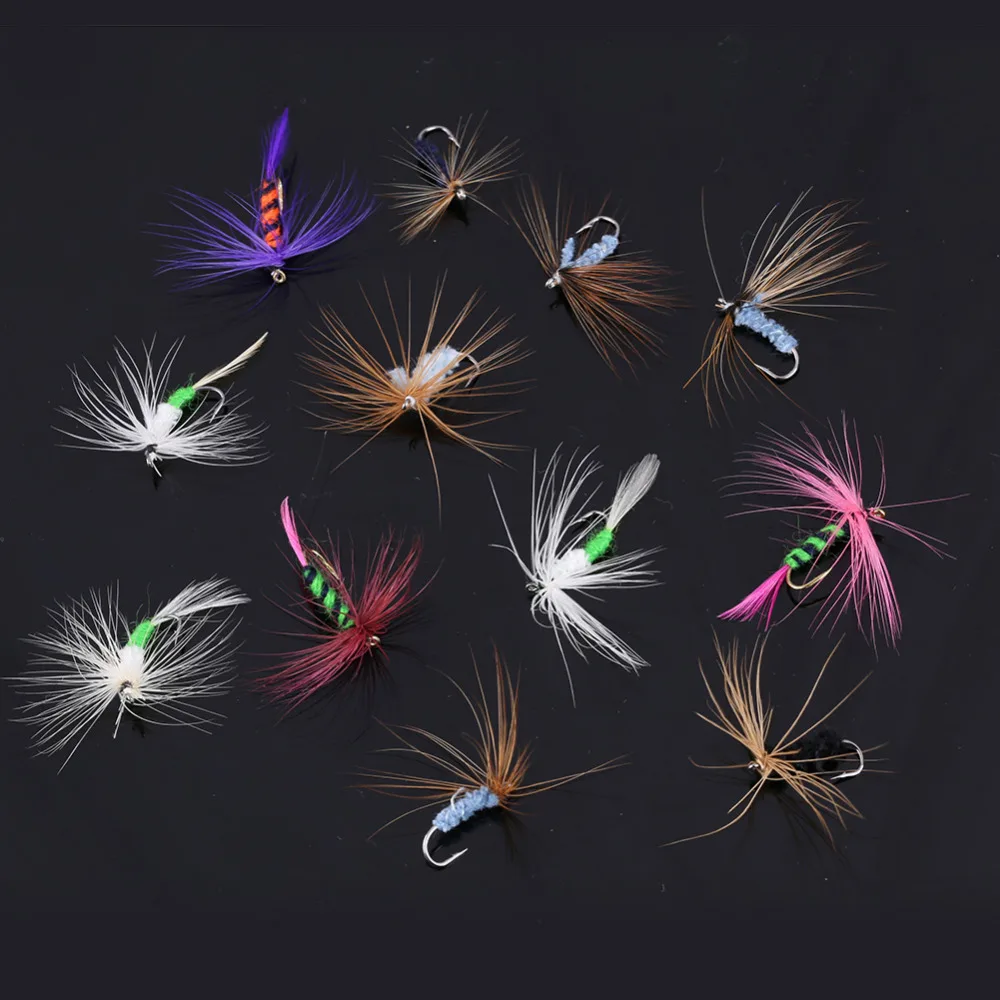 12pcs/Set Cheap Insect Fly Fishing Lure Artificial Fishing Bait Feather