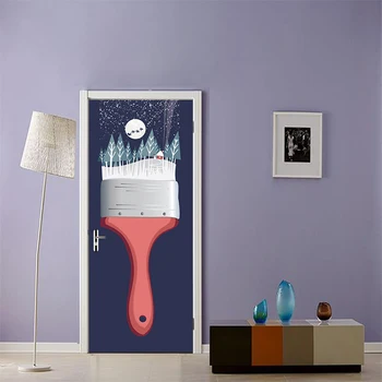 

Vivid Snow scene Landscape Door Stickers Mural PVC Self-adhesive Waterproof Modern Bedroom WallPaper Living Room home Decoration