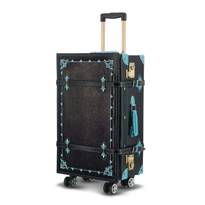 

BeaSumore Retro PU Leather Rolling Luggage Spinner Women High-end Suitcase Wheel Trolley Vintage 20 inch Women Cabin Travel Bag