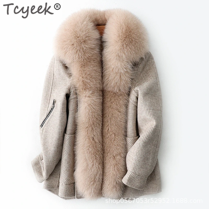 

Tcyeek Real Rabbit Fur Coat Female 2019 Thick Women Wool Jacket + Large Fox Fur Collar Warm Casual Women's Winter Jacket 865205