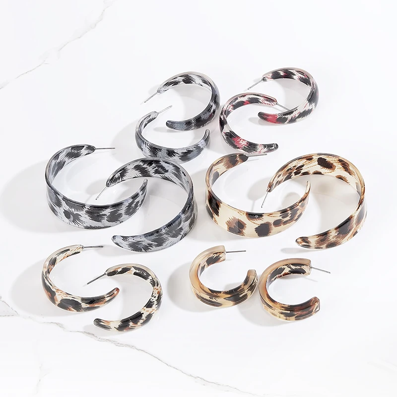 

New Bohemian Leopard Hoop Earrings Open C Shape Retro Tortoiseshell Leopard Earrings For Women Acetate oorbellen Brinco Jewelry