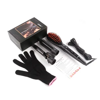 

3 In 1 Styling Curling Wand Electric Hair Curler interchageable hair curler + hot brush + hair straightener brush