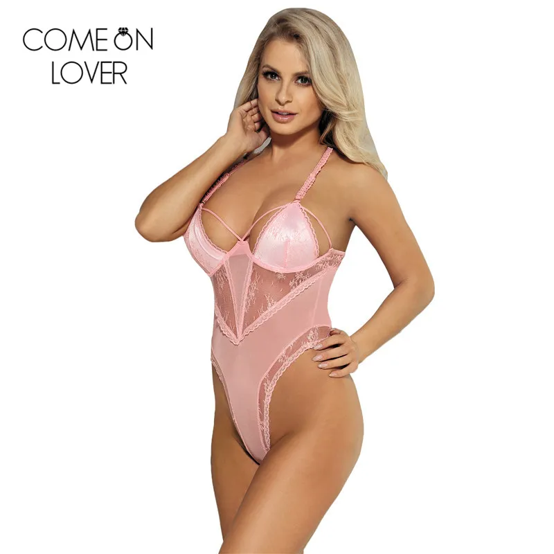 

Comeonlover Pink color halter plus size women rompers bodysuit woman sleeveless summer leotard body femme bodysuits RE80466