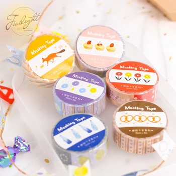

6pcs Collage and Scrap Paper Masking Tape Set Cartoon Patchwork 15mm Decoration Washi Tapes for Diary Album Stationery A6336